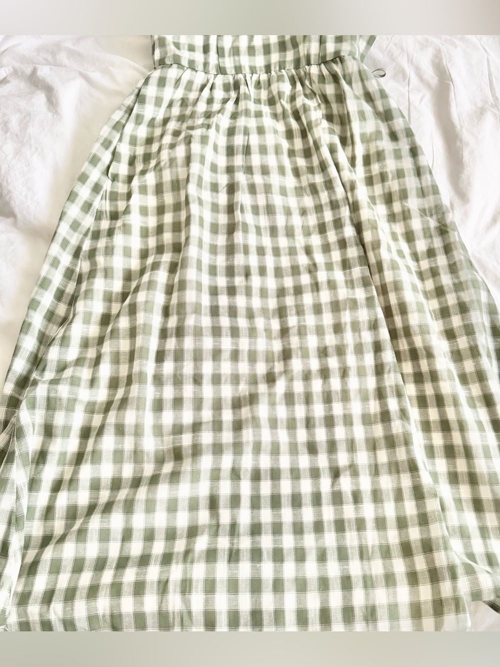 TRIXXI Gingham Plaid A-Line Midi Dress Women's Size Medium Green White Pockets M - Picture 5 of 9